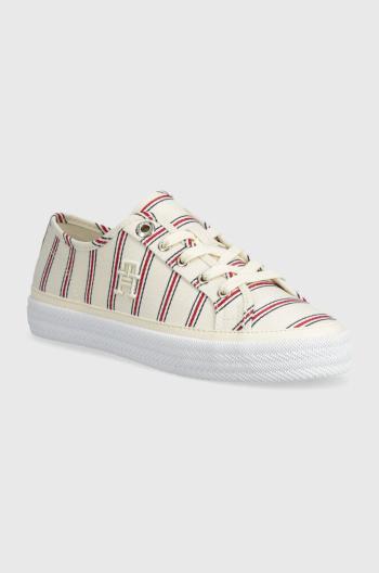 Tenisky Tommy Hilfiger VULC CANVAS SNEAKER SHIRTING dámske, béžová farba, FW0FW07672