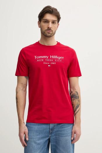 Bavlnené tričko Tommy Hilfiger pánske, červená farba, s potlačou, MW0MW38621