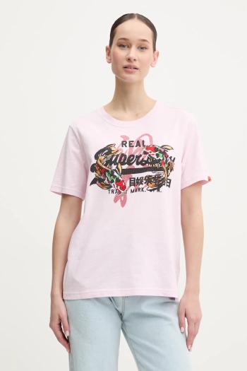 Bavlnené tričko Superdry dámske, ružová farba, W1011627A-9HQ