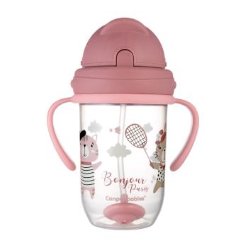 CANPOL BABIES Hrnček netečúci so slamkou so závažím 270 ml 6m+ Bonjour Paris červený