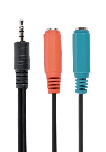 Kabel CABLEXPERT CCA-417 rozdvojka jack 3,5mm (4 pólový) na 2x3,5mm M/F, 20cm, černý