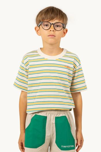 Detské bavlnené tričko Tinycottons STRIPES MULTICOLOR TEE béžová farba, vzorované, SS25-122