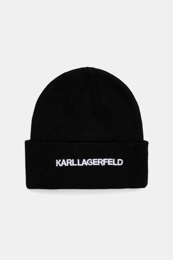 Čiapka s prímesou vlny Karl Lagerfeld K/ESSENTIAL čierna farba, z hrubej pleteniny, A3M33159