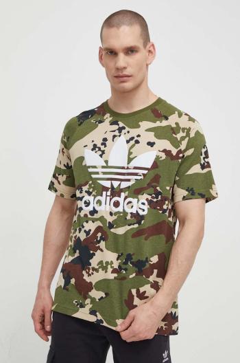 Bavlnené tričko adidas Originals Camo Trefoil Tee pánske, zelená farba, vzorované, IS0215