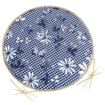 BELLATEX Sedák DITA 79/410 – okrúhly, hladký, priem. 40 cm, modrá kocka s kvetom (9539)