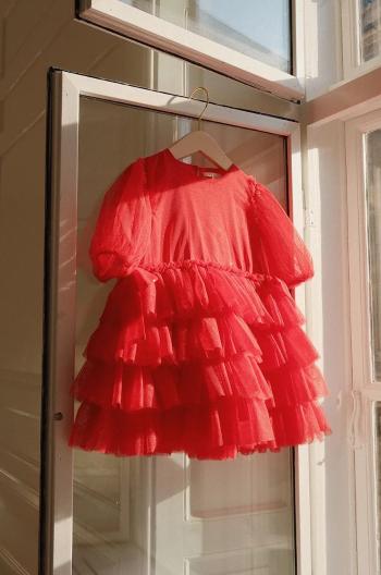 Dievčenské šaty Konges Sløjd FAY DRESS GRS červená farba, mini, áčkový strih, KS101971