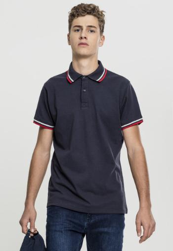 Urban Classics Double Stripe Poloshirt navy/white/fire red - M