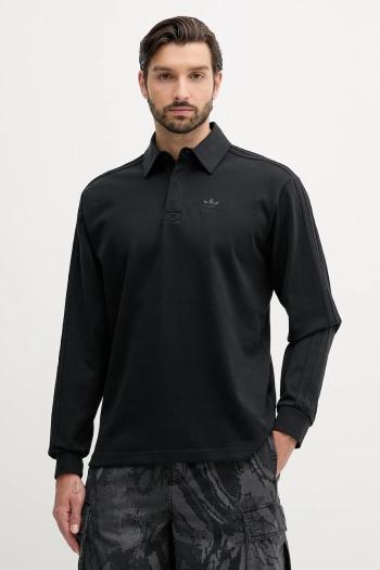 Bavlnené tričko s dlhým rukávom adidas Originals Rugby Polo čierna farba, jednofarebné, JY1401