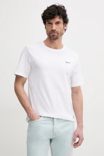 Bavlnené tričko Pepe Jeans BACK CLAG pánske, biela farba, s nášivkou, PM509921
