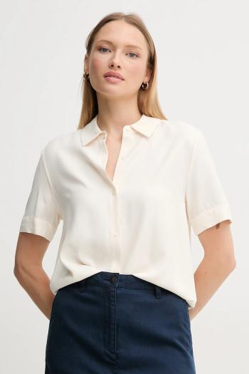 Košeľa Tommy Hilfiger dámska, béžová farba, voľný strih, s klasickým golierom, WW0WW44683
