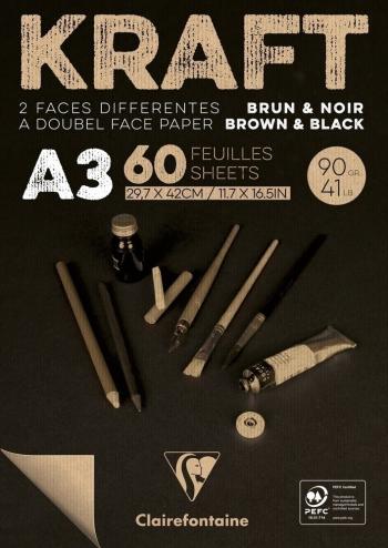 Clairefontaine Brown & Black Laid Kraft Pad Skicár A3 90 g