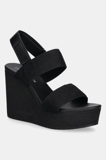 Sandále Calvin Klein Jeans WEDGE SANDAL WEBBING IN čierna farba, YW0YW01790