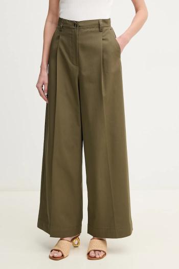Bavlnené nohavice Weekend Max Mara dámske, zelená farba, široké, vysoký pás, 2515131121600