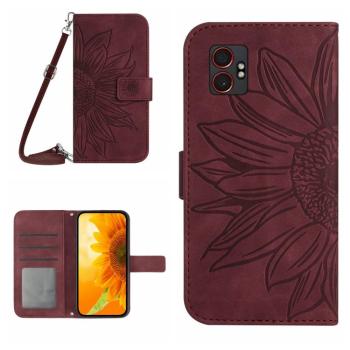 ART SUNFLOWER Peňaženkový obal so šnúrkou pre Samsung Galaxy Xcover 7 Pro bordový