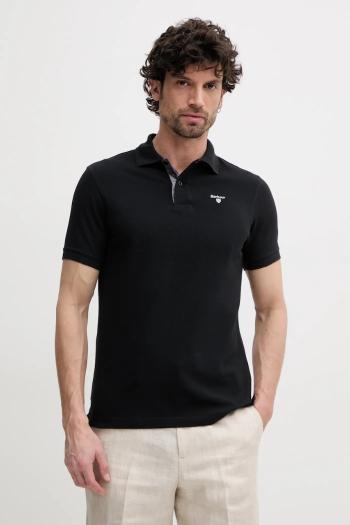 Bavlnené polo tričko Barbour Tartan Pique Polo Shirt pánske, čierna farba, jednofarebné, MML0012