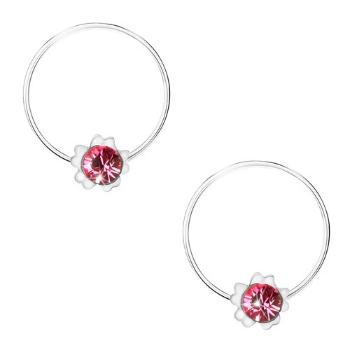Okrúhle náušnice zo striebra 925, ružový kvietok, okrúhly Swarovski krištáľ
