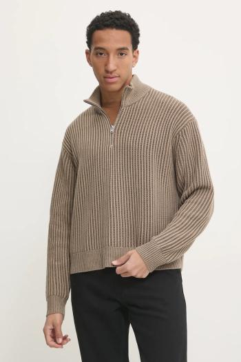 Sveter Abercrombie & Fitch pánsky, béžová farba, teplý, KI120-4181