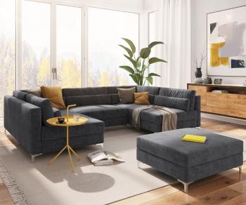 Pohovka v tvare U Elio 300x185 cm z mikrovlákna Graphite s taburetkou