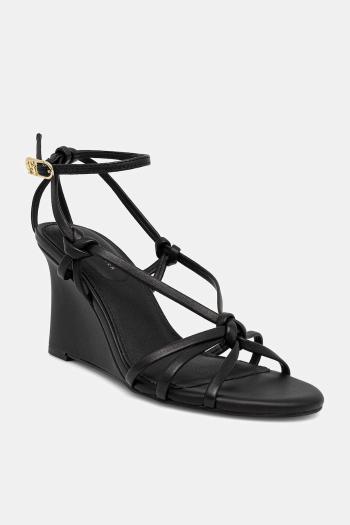 Kožené sandále Tommy Hilfiger LEATHER KNOTS WEDGE SANDAL čierna farba, FW0FW08417