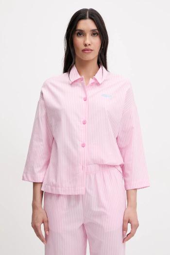 Bavlnená pyžamová košeľa United Colors of Benetton ružová farba, bavlnené, 4QFZ3M00A