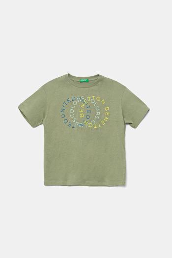 Detské bavlnené tričko United Colors of Benetton zelená farba, s potlačou, 3I1XC10OO
