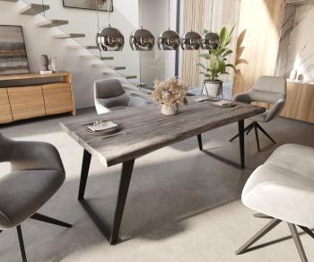 Hranatý jedálenský stôl 180x90 XL akácia platina kov uhlový