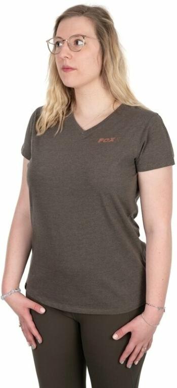 Fox Fishing Tričko Womens V-Neck T-Shirt Dusty Olive Marl/Mauve Fox L