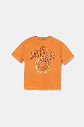 Detské bavlnené tričko United Colors of Benetton oranžová farba, s potlačou, 3PCMC10N7