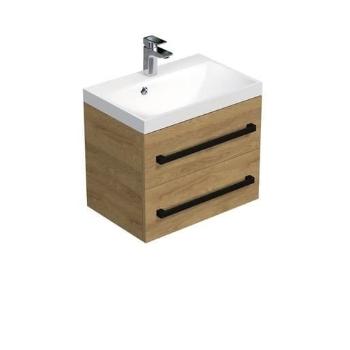 Kúpeľňová skrinka s čiernou úchytkou a umývadlom SAT Cube Way 60x53x40 cm dub Hickory mat CUBE2C60ZDH