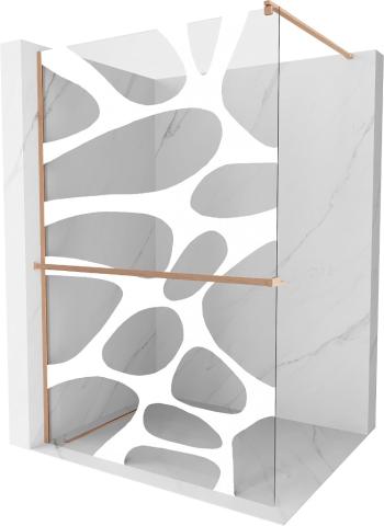 MEXEN/S - Kioto+ Sprchová zástena WALK-IN s poličkou a držiakom uterákov 80 x 200 cm, biely vzor, meď kartáčovaná 800-080-121-65-97