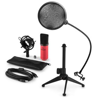 Auna MIC-900RD-LED V2, trojdielna USB mikrofónová sada, kondenzátorový mikrofón + pop-filter + stolný statív