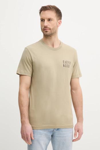 Bavlnené tričko Calvin Klein Jeans pánske, béžová farba, s potlačou, J30J327478
