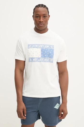 Bavlnené tričko Tommy Jeans pánske, biela farba, s potlačou, DM0DM20810