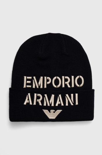Detská čiapka s prímesou vlny Emporio Armani tmavomodrá farba biela