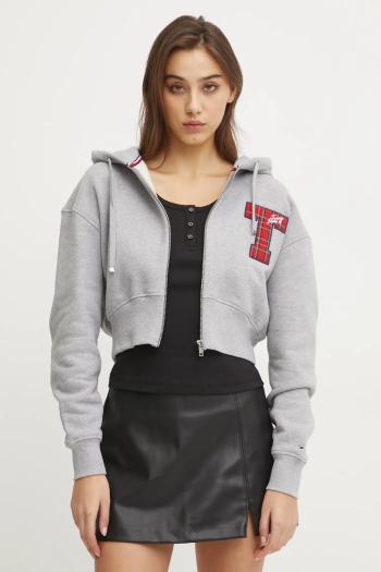 Bavlnená mikina Tommy Jeans dámska, šedá farba, s kapucňou, melanžová, DW0DW20535