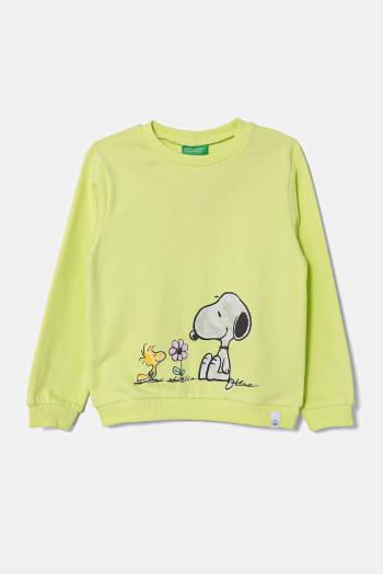 Detská bavlnená mikina United Colors of Benetton zelená farba, s potlačou, 3PQMG10I8