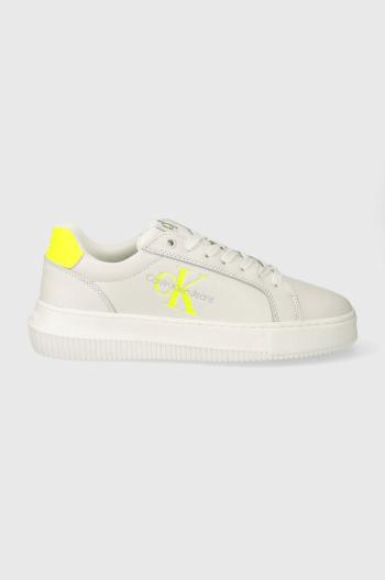 Kožené tenisky Calvin Klein Jeans  CHUNKY CUPSOLE MONO LTH WN biela farba, YW0YW00823