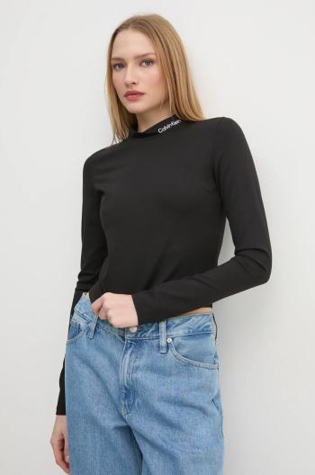 Tričko s dlhým rukávom Calvin Klein Jeans dámske, čierna farba, s polorolákom, J20J224763