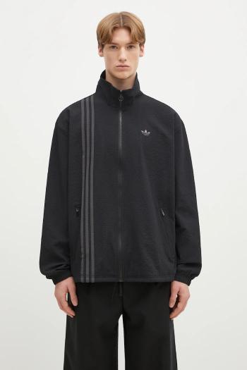 Mikina adidas Originals Fashion Seersucker Firebird Track Top pánska, čierna farba, s kapucňou, jednofarebná, JC7416
