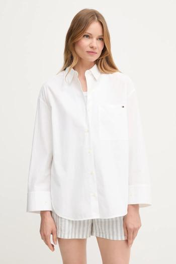 Bavlnená košeľa Tommy Hilfiger biela farba, voľný strih, s klasickým golierom, WW0WW45892