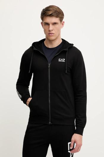Bavlnená mikina EA7 Emporio Armani čierna farba, s kapucňou, s potlačou, AF13512.7M000568