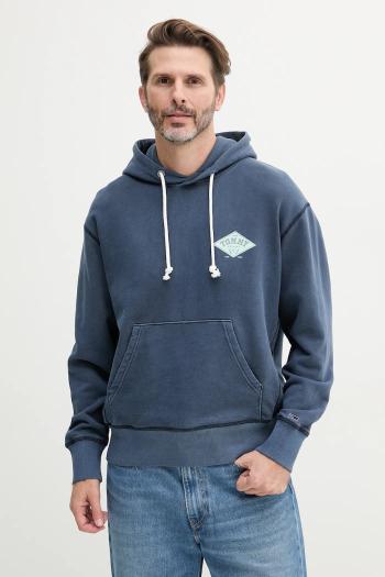 Bavlnená mikina Tommy Jeans tmavomodrá farba, s kapucňou, s potlačou, DM0DM20840