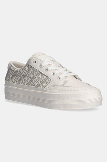 Kožené tenisky Tommy Hilfiger VULC LEATHER SNEAKER MONOGRAM béžová farba, FW0FW08331