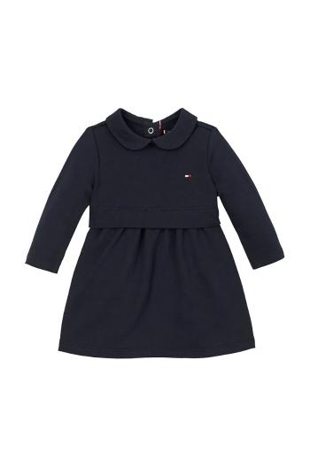 Detské bavlnené šaty Tommy Hilfiger tmavomodrá farba, mini, áčkový strih, KN0KN01972