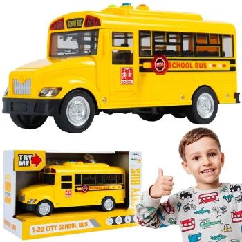 Interaktívny žltý školský autobus so zvukom, svetlom a otváracími dverami 20 cm