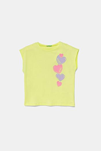 Detské bavlnené tričko United Colors of Benetton zelená farba, 3JERC10PB