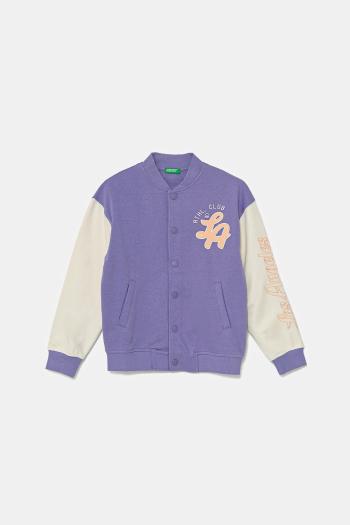 Detská mikina United Colors of Benetton fialová farba, s nášivkou, 32N4C504V