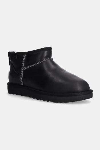 Kožené snehule UGG Classic Ultra Mini Lthr Regen čierna farba, 1163490-BLK