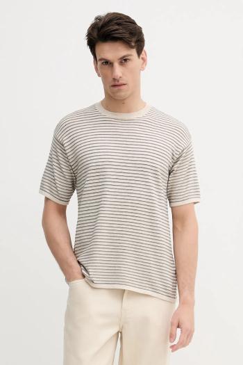 Bavlnené tričko United Colors of Benetton pánske, béžová farba, vzorované, 1195K109V