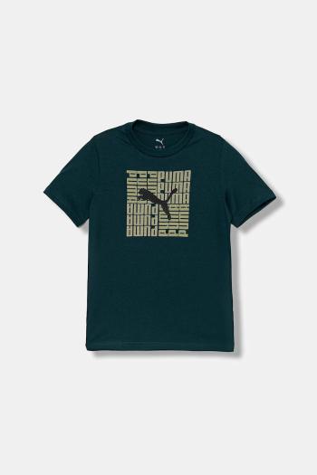 Detské bavlnené tričko Puma GRAPHIC Box Tee B zelená farba, s potlačou, 689937